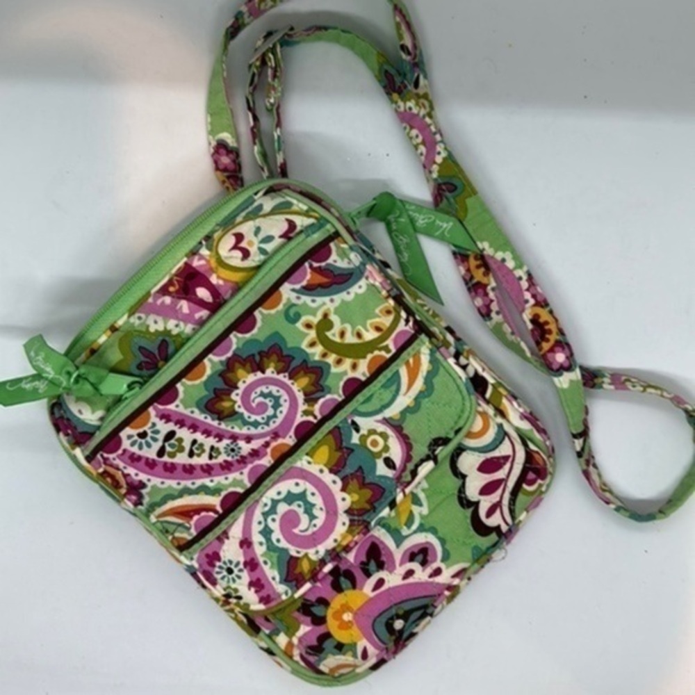 Vera Bradley, satchel, mini hipster green, and pink paisley design